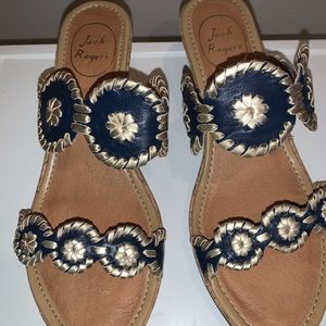 Jack Rogers Shelby Cork Wrapped Navy & Gold Sandal